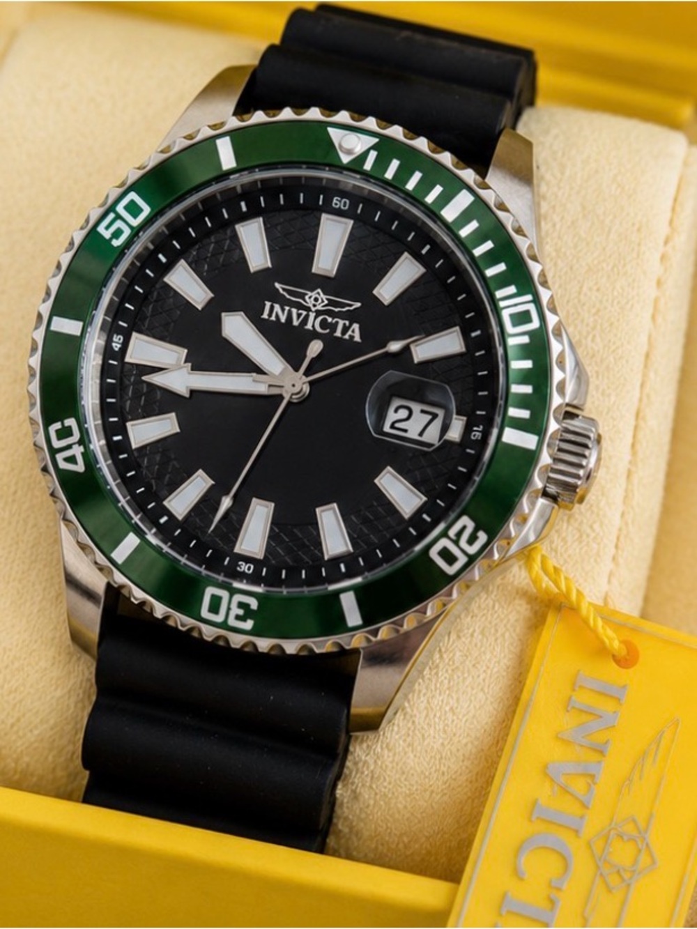 Invicta Men's Dive Watch with Green Bezel and Black Strap New with Tag